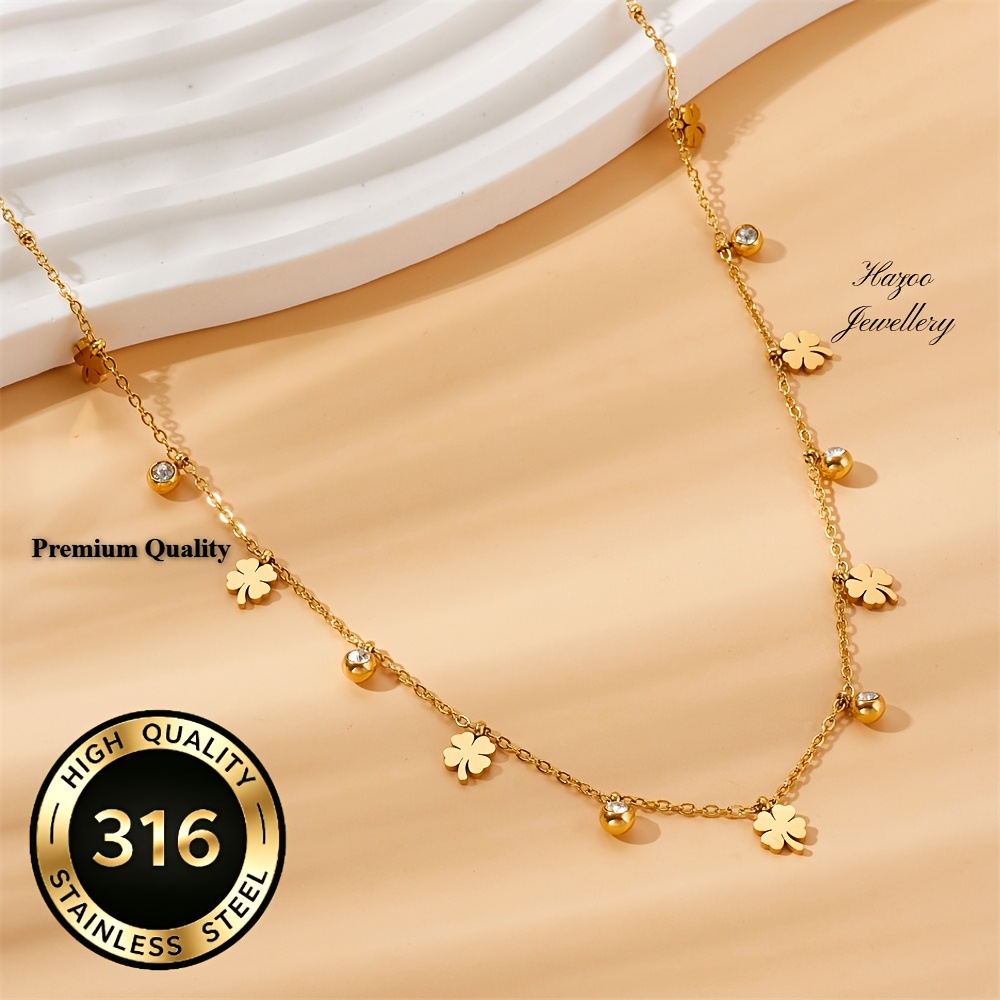 French-Style Four-Leaf Clover Tassel Necklace, Lucky Charm